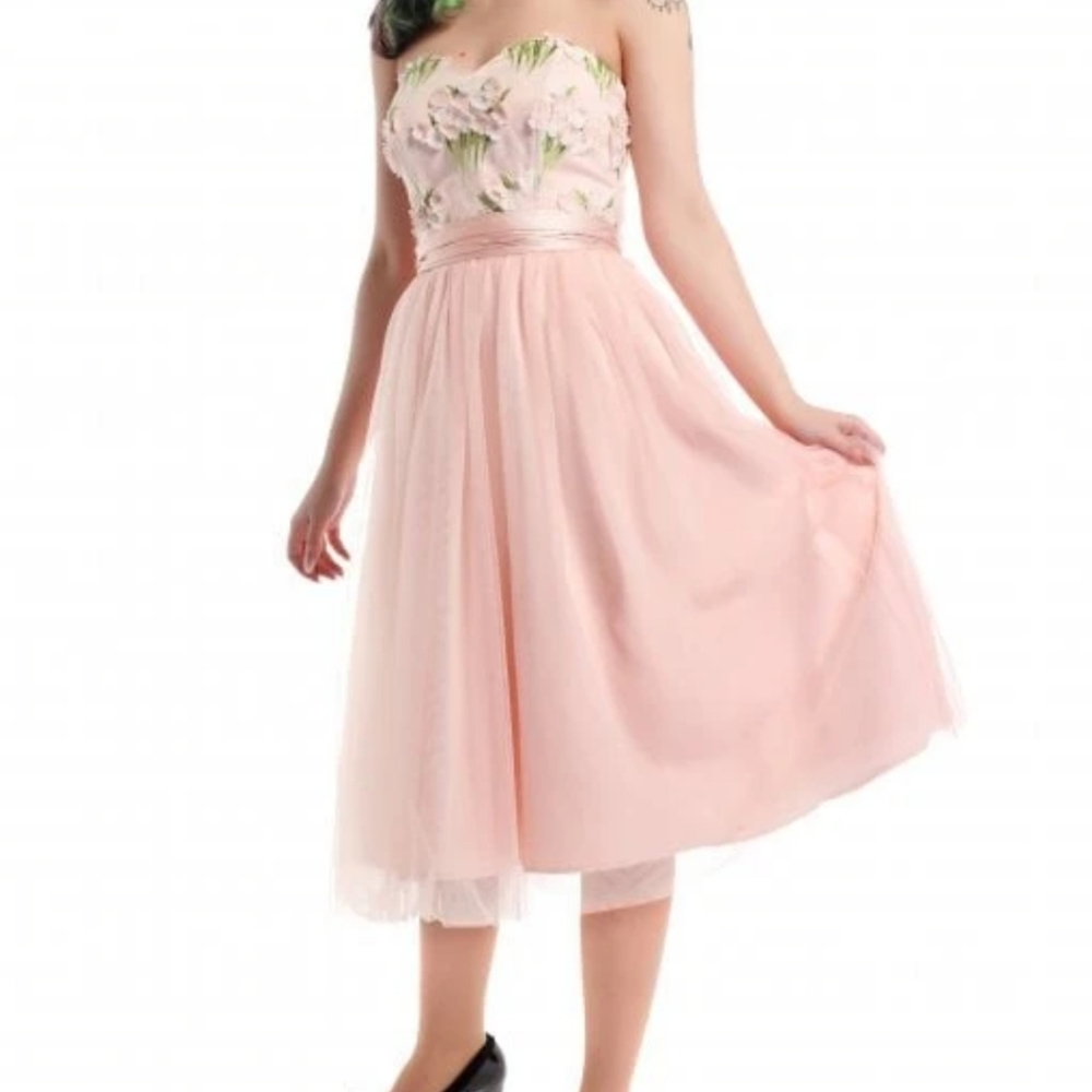 Vintage Strapless Flower Pink Dress